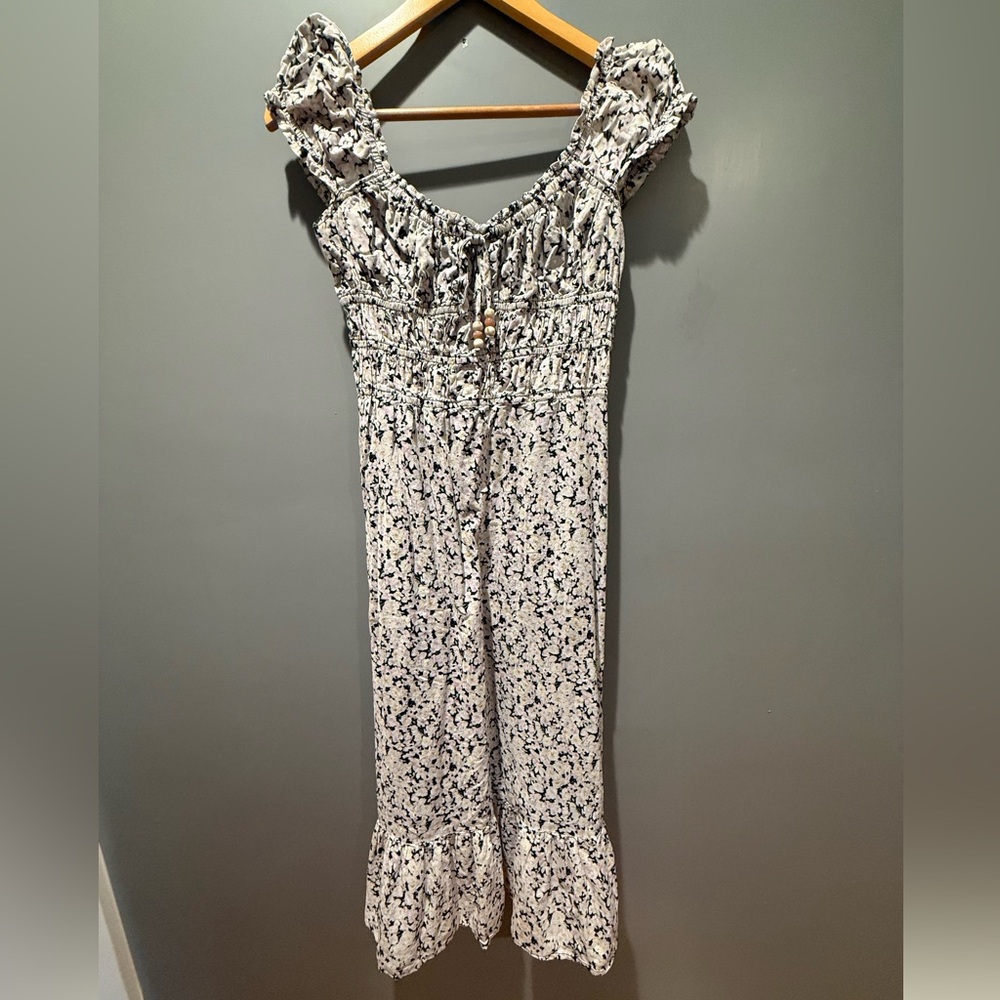 Heartloom Smocked Floral Dress in White, Lilac Print